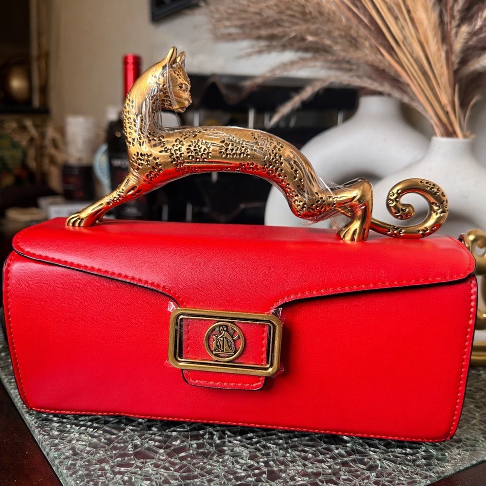 GENUINE LEATHER CAT HANDLE LUXURY CLUTCH BAG - Picture 3 of 15